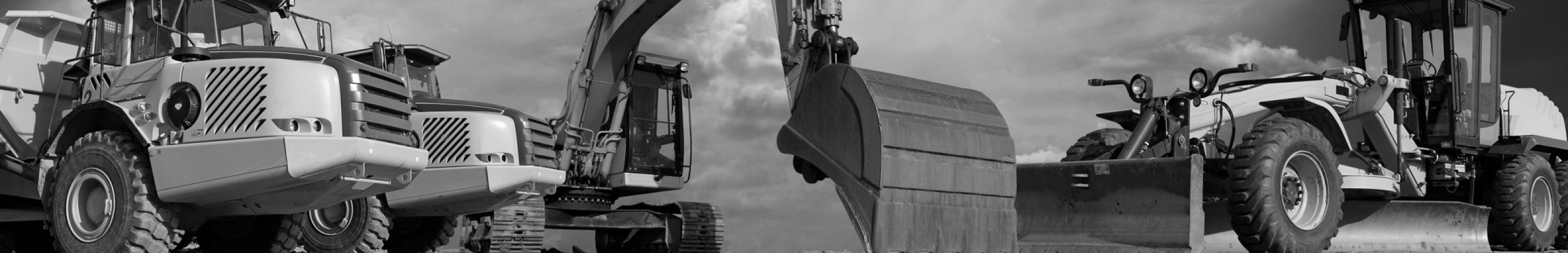 Sears Construction Products. Picture of three large construction earth moving vehicles.